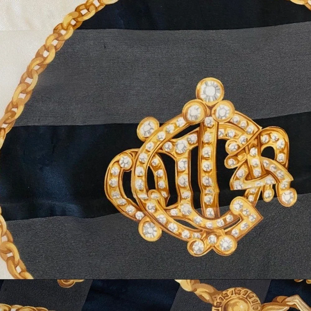Christian Dior Navy and Gold Silk Scarf